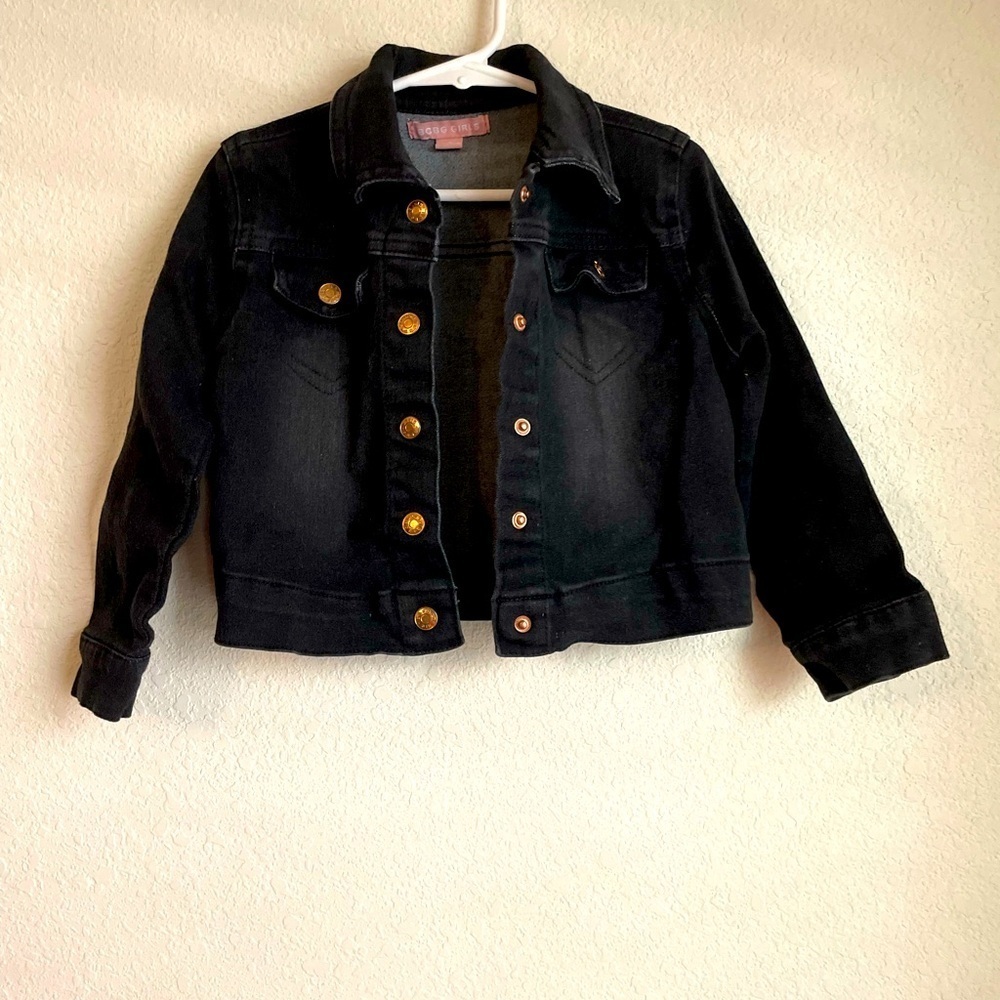 BCBGirls Black Gray Denim Jacket with Gold Buttons size 4